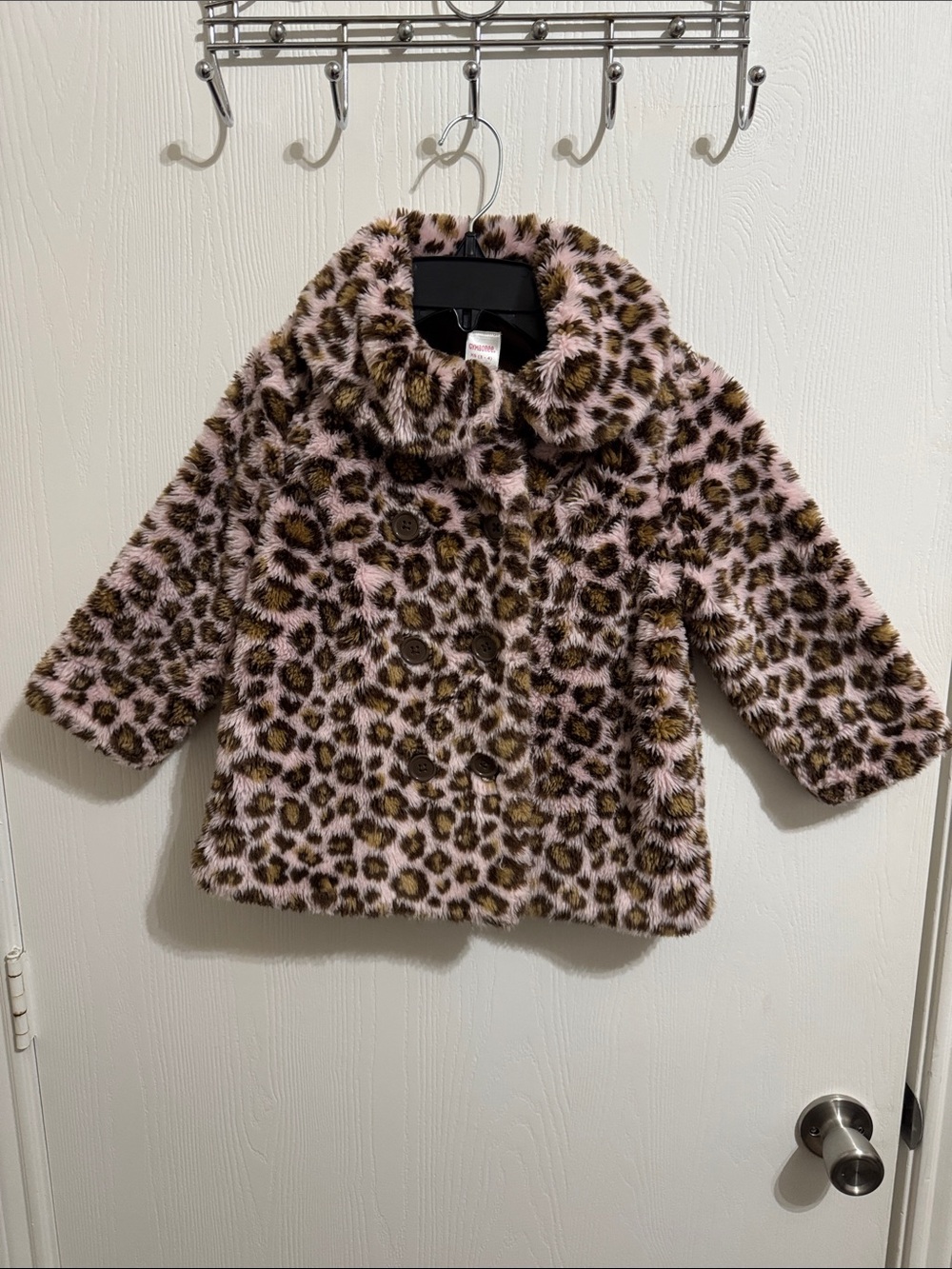 Gymboree Faux Fur Leopard Button Winter Coat Girls XS 3 4 Warm Animal Print